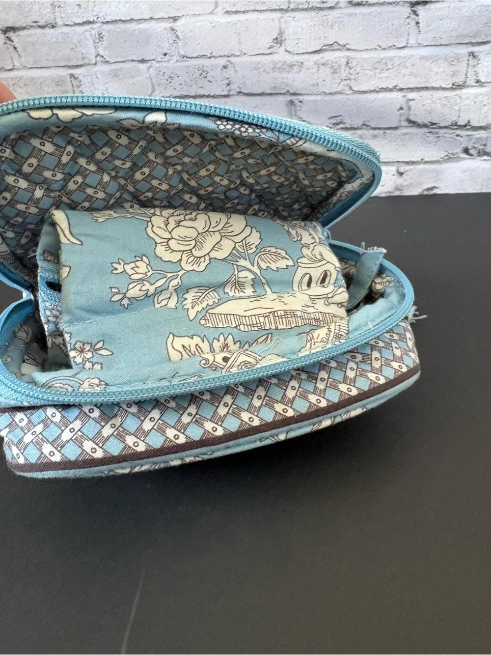 Quilted Floral Cosmetic Pouch/Jewelry Organizer Travel Bag